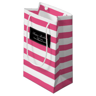 Sacola Para Presentes Pequena Padrão de Stripes Rosa Quente Personalizado