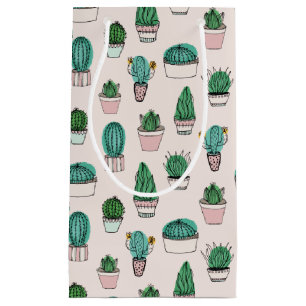 Sacola Para Presentes Pequena Padrão de Suculência do Cactus