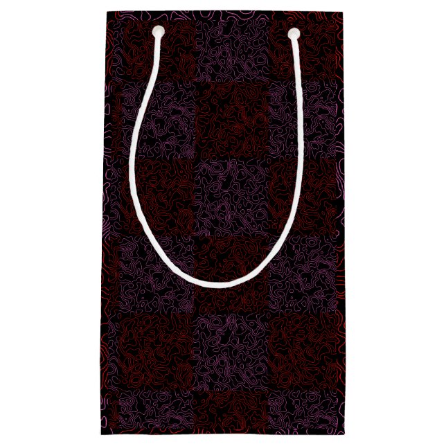 Sacola Para Presentes Pequena Padrão de terreno vermelho 01x4B preto BG (Frente)