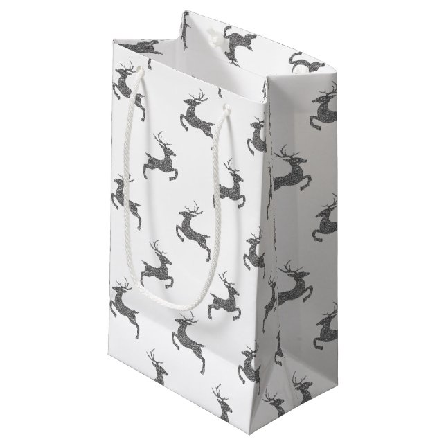 Sacola Para Presentes Pequena Padrão De Veado Na Exposição Da Textura Da Cinza F (Frente inclinada)