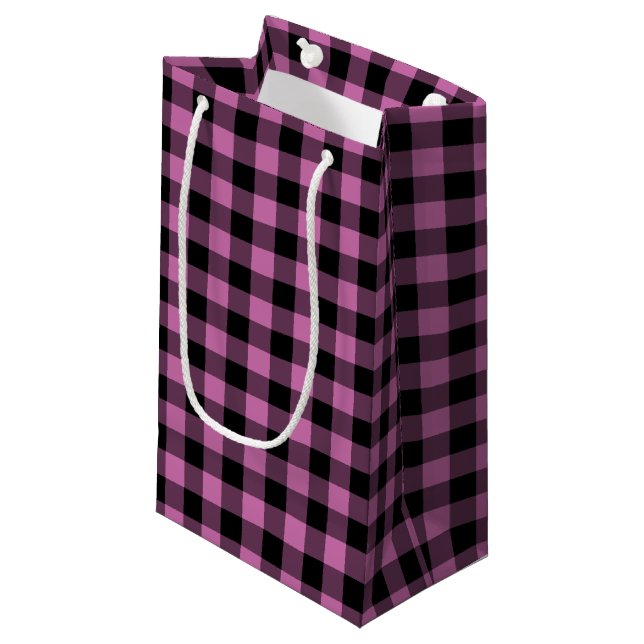 Sacola Para Presentes Pequena Padrão de Xadrez Rosa Moderno (Frente inclinada)