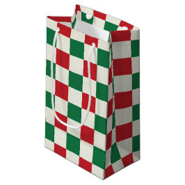 Sacola Para Presentes Pequena Padrão de Xadrez Vermelho e Verde Retro de Feriado