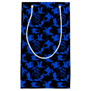 Sacola Para Presentes Pequena Padrão do dragão 02 azul.bwx4 preto