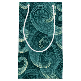 Sacola Para Presentes Pequena Padrão do Eterno Teal Paisley