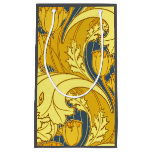 Sacola Para Presentes Pequena Padrão Dourado da Tulipa Azul da Vintage