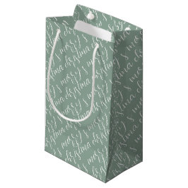 Sacola Para Presentes Pequena Padrão Feliz Natal Verde Sage