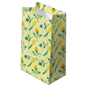 Sacola Para Presentes Pequena Padrão floral com rosa amarela e flores tulipas
