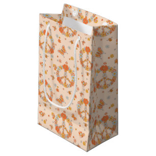 Sacola Para Presentes Pequena Padrão Floral de Paz Laranja