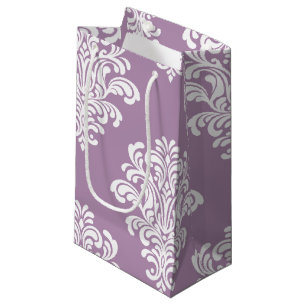 Sacola Para Presentes Pequena Padrão Floral do Damasco Branco