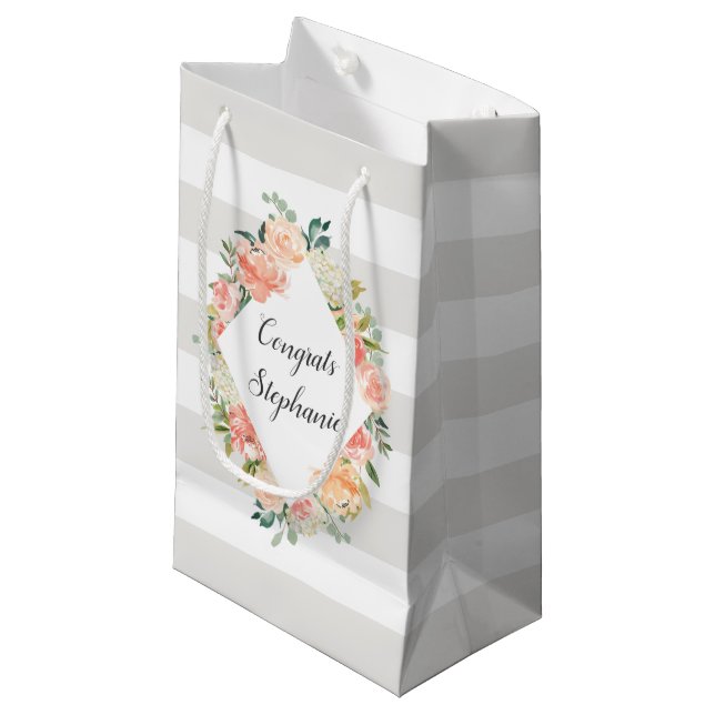 Sacola Para Presentes Pequena Padrão Floral e Stripes Personalizado (Frente inclinada)