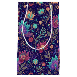 Sacola Para Presentes Pequena Padrão Floral Meia-Noite Celestial com Lua