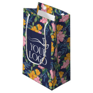 Sacola Para Presentes Pequena Padrão Floral Rosa Amarelo com o Logotipo da Sua E
