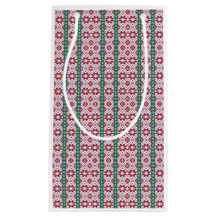 Sacola Para Presentes Pequena Padrão geométrico tribal vermelho, azul e estrel