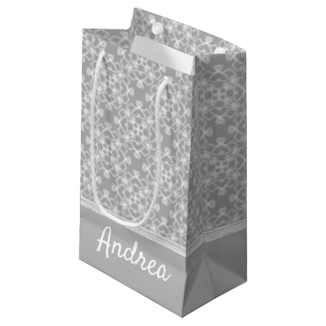 Sacola Para Presentes Pequena Padrão personalizado branco e cinza (Frente inclinada)