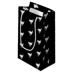 Sacola Para Presentes Pequena Padrão preto de gato preto e branco do Halloween
