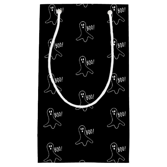 Sacola Para Presentes Pequena Padrão preto e branco do fantasma de Halloween (Frente)