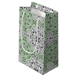 Sacola Para Presentes Pequena Padrão Rococó Verde Floresce