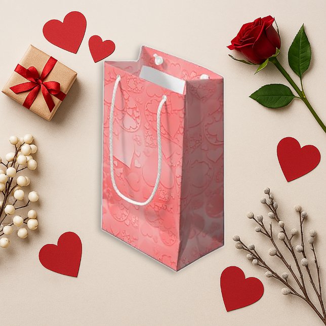 Sacola Para Presentes Pequena Padrão Romântico de Coração Caprichoso Rosa  (Criador carregado)