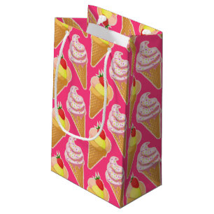 Sacola Para Presentes Pequena Padrão rosa Kawaii com sorvete de morango