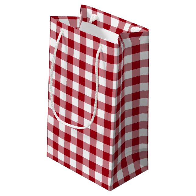 Sacola Para Presentes Pequena Padrão Rustic Farmhouse Red Checks (Verso inclinado)