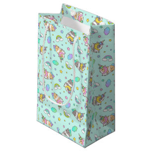 Sacola Para Presentes Pequena Padrão Unicórnio do Porco Kawaii Guiné em Azul