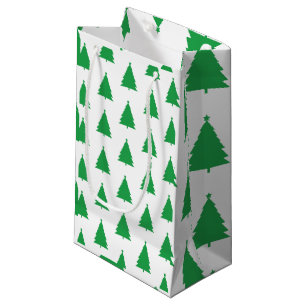 Sacola Para Presentes Pequena Padrão Verde da Árvore de Natal Em Branco