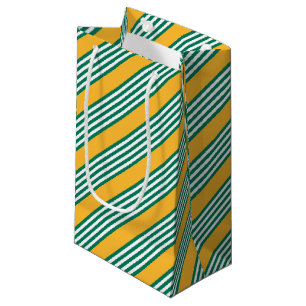 Sacola Para Presentes Pequena Padrão verde e branco de cinco faixas com amarelo