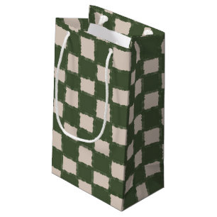 Sacola Para Presentes Pequena Padrão Verificado Elegante da Cinza Verde