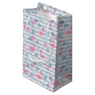 Sacola Para Presentes Pequena Padrão Whimsical Flamingo & Pineapple