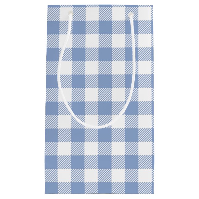 Sacola Para Presentes Pequena Padrão Xadrez Azul Claro Estampa Xadrez Clássica (Frente)