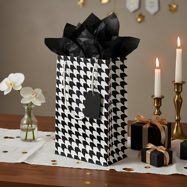 Sacola Para Presentes Pequena Padrão xadrez preto clássico (Criador carregado)