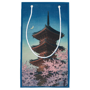 Sacola Para Presentes Pequena Pagode de uma Primavera Japonesa Vintage em Xilogr
