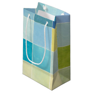 Sacola Para Presentes Pequena Paisagem com Quadrados Pixilados Multicoloridos