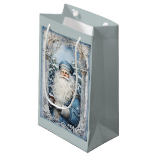 Sacola Para Presentes Pequena Pale Blue e White Padre Christmas