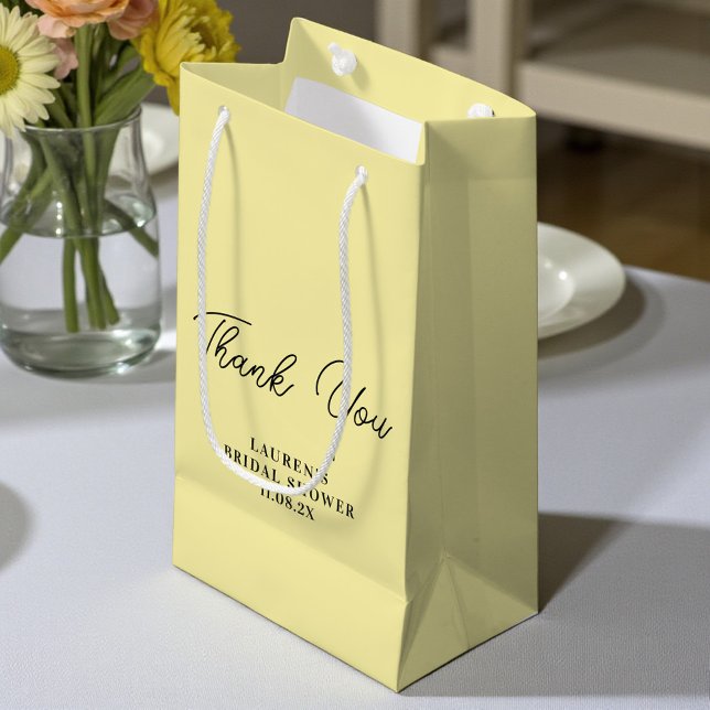 Sacola Para Presentes Pequena Pale Yellow Minimalist Bridal Shower Thank You (Criador carregado)