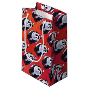Sacola Para Presentes Pequena Panda Bear Christmas on Red