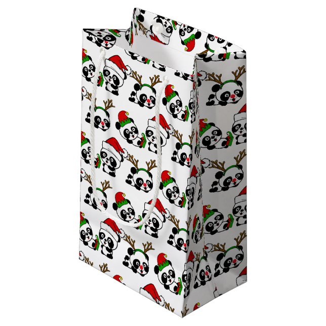 Sacola Para Presentes Pequena Pandas de Natal (Frente inclinada)