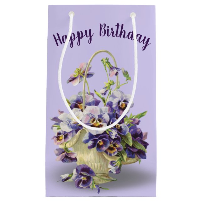 Sacola Para Presentes Pequena Pansy Basket por Aniversário (Frente)