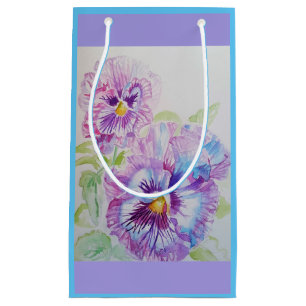 Sacola Para Presentes Pequena Pansy Lilac Flor de cor aquosa Saco de Presente