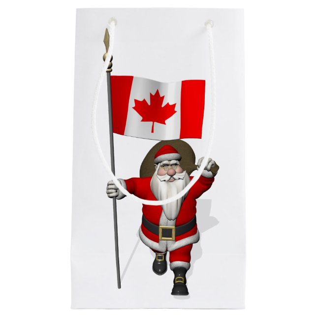 Sacola Para Presentes Pequena Papai Noel Com Alferes Do Canadá (Frente)