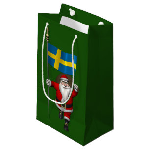 Sacola Para Presentes Pequena Papai Noel Com Bandeira De Suecia