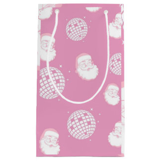 Sacola Para Presentes Pequena Papai Noel do Disco Rosa