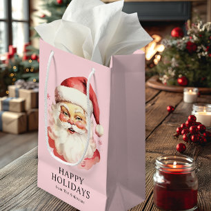 Sacola Para Presentes Pequena Papai Noel Natal Vintage Retro Rosa