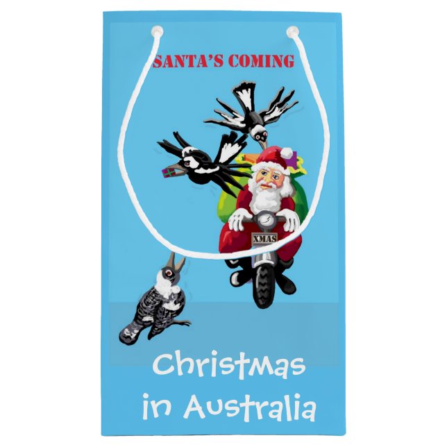 Sacola Para Presentes Pequena Papai noel postman entregando presentes (Verso)