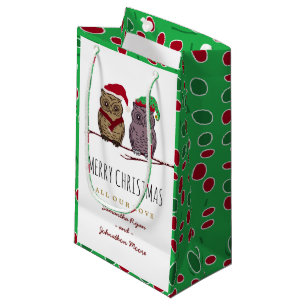 Sacola Para Presentes Pequena Papais noeis Coruja e Elf Owl Small Gift Bag