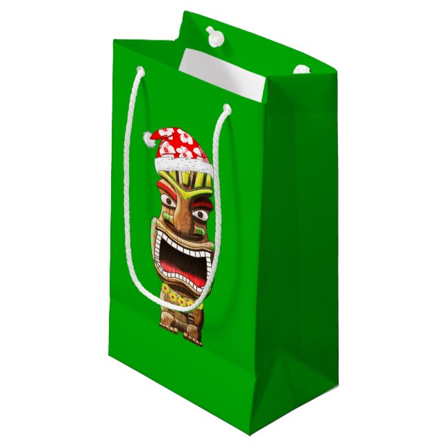 Sacola Para Presentes Pequena Papais noeis de Natal Havaianos Tiki (Frente inclinada)