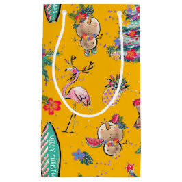 Sacola Para Presentes Pequena Papais noeis Tropicais Amarelos Saco do Presente