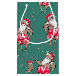 Sacola Para Presentes Pequena Papais noeis Tropicais Pretos - Saco do Presente