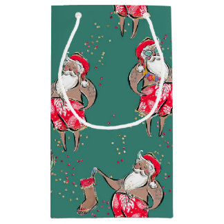 Sacola Para Presentes Pequena Papais noeis Tropicais Pretos - Saco do Presente