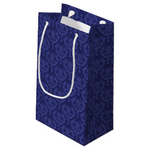 Sacola Para Presentes Pequena Papel de parede floral azul luxuoso do damasco